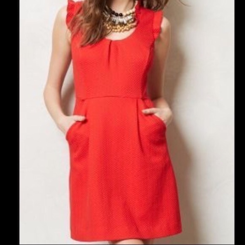 Anthropologie Red Ruffle Dress